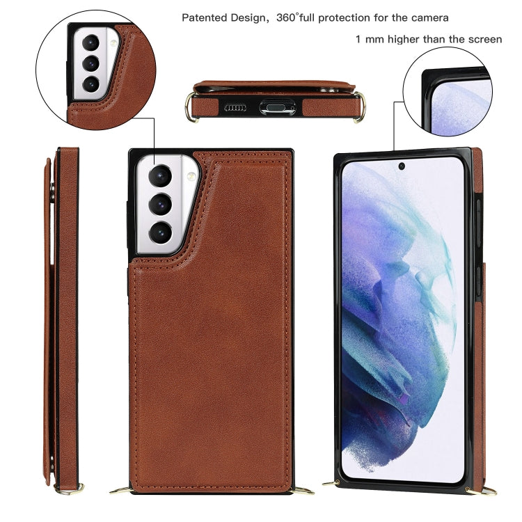 For Samsung Galaxy S21+ 5G Cross-body Square Double Buckle Flip Card Bag TPU+PU Case with Card Slots & Wallet & Photo & Strap