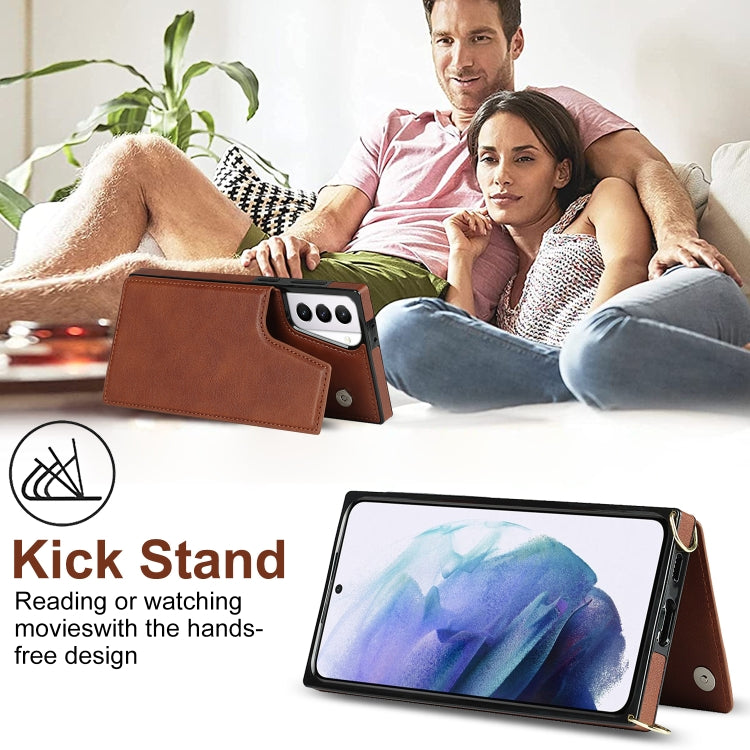 For Samsung Galaxy S21+ 5G Cross-body Square Double Buckle Flip Card Bag TPU+PU Case with Card Slots & Wallet & Photo & Strap