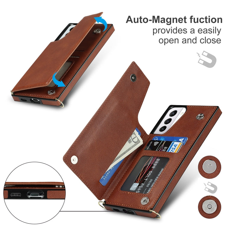 For Samsung Galaxy S21+ 5G Cross-body Square Double Buckle Flip Card Bag TPU+PU Case with Card Slots & Wallet & Photo & Strap