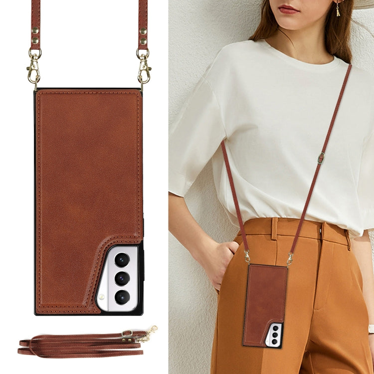 For Samsung Galaxy S21+ 5G Cross-body Square Double Buckle Flip Card Bag TPU+PU Case with Card Slots & Wallet & Photo & Strap