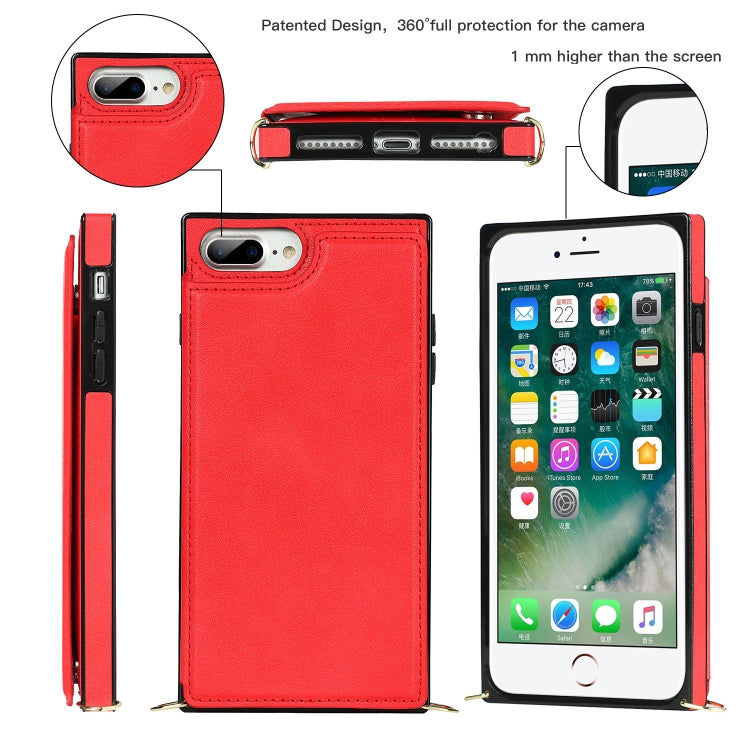 Cross-body Square Double Buckle Flip Card Bag TPU+PU Case with Card Slots & Wallet & Photo & Strap For iPhone 8 Plus / 7 Plus