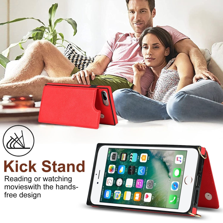 Cross-body Square Double Buckle Flip Card Bag TPU+PU Case with Card Slots & Wallet & Photo & Strap For iPhone 8 Plus / 7 Plus