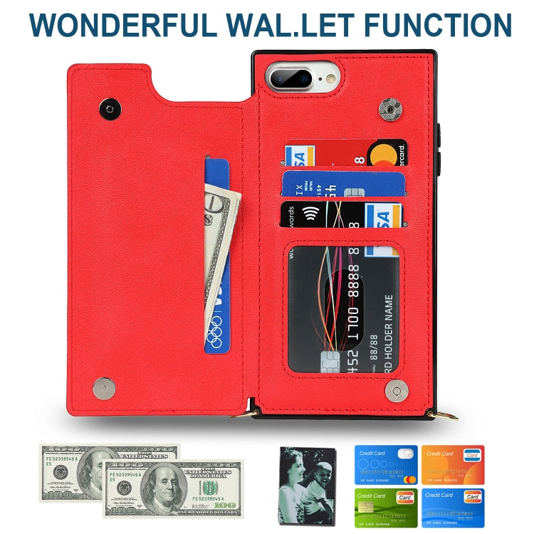 Cross-body Square Double Buckle Flip Card Bag TPU+PU Case with Card Slots & Wallet & Photo & Strap For iPhone 8 Plus / 7 Plus