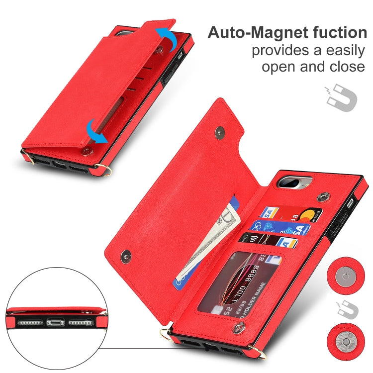 Cross-body Square Double Buckle Flip Card Bag TPU+PU Case with Card Slots & Wallet & Photo & Strap For iPhone 8 Plus / 7 Plus