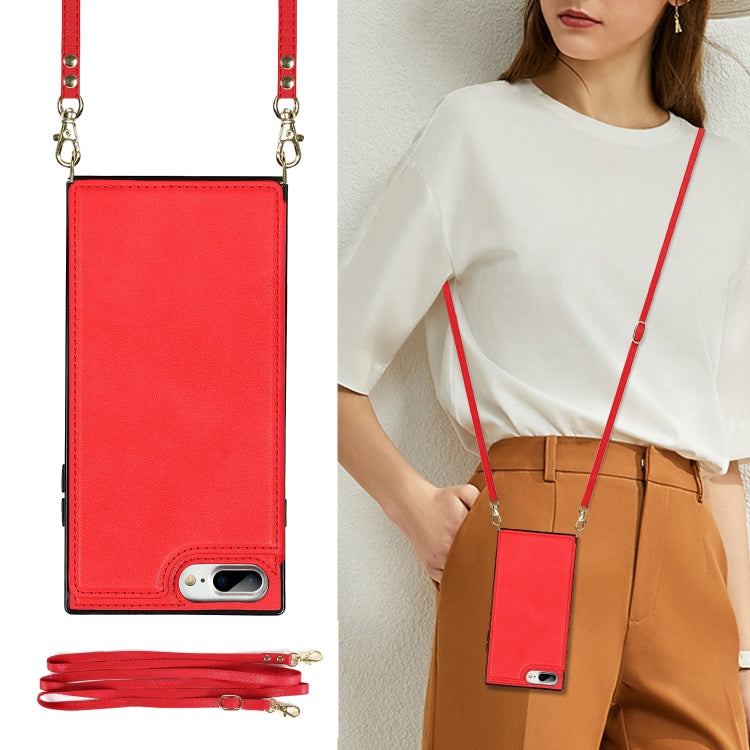 Cross-body Square Double Buckle Flip Card Bag TPU+PU Case with Card Slots & Wallet & Photo & Strap For iPhone 8 Plus / 7 Plus