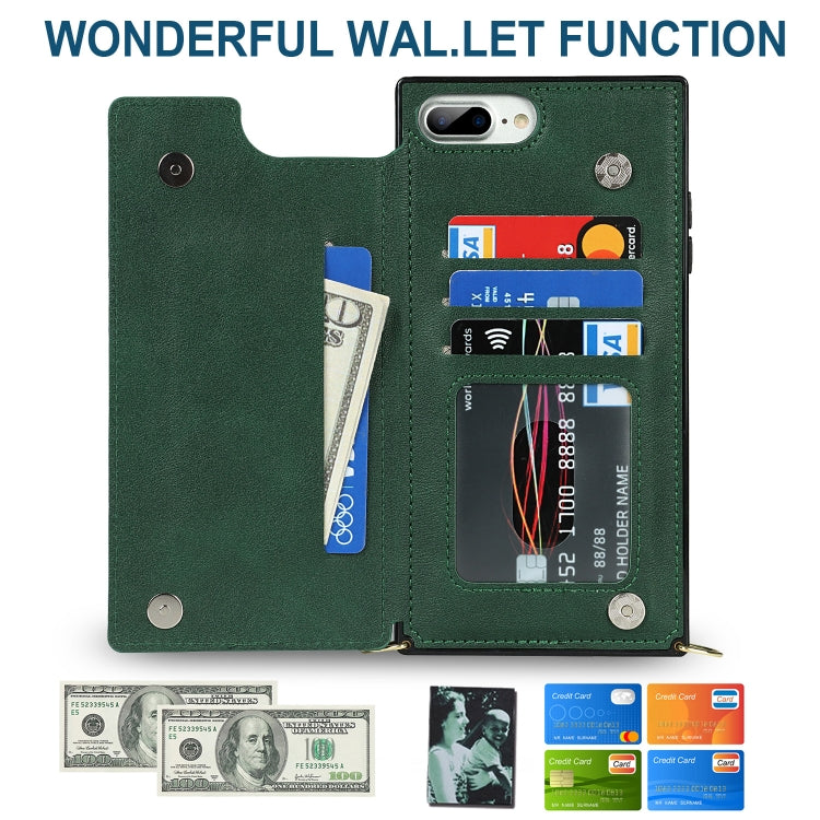 Cross-body Square Double Buckle Flip Card Bag TPU+PU Case with Card Slots & Wallet & Photo & Strap For iPhone 8 Plus / 7 Plus