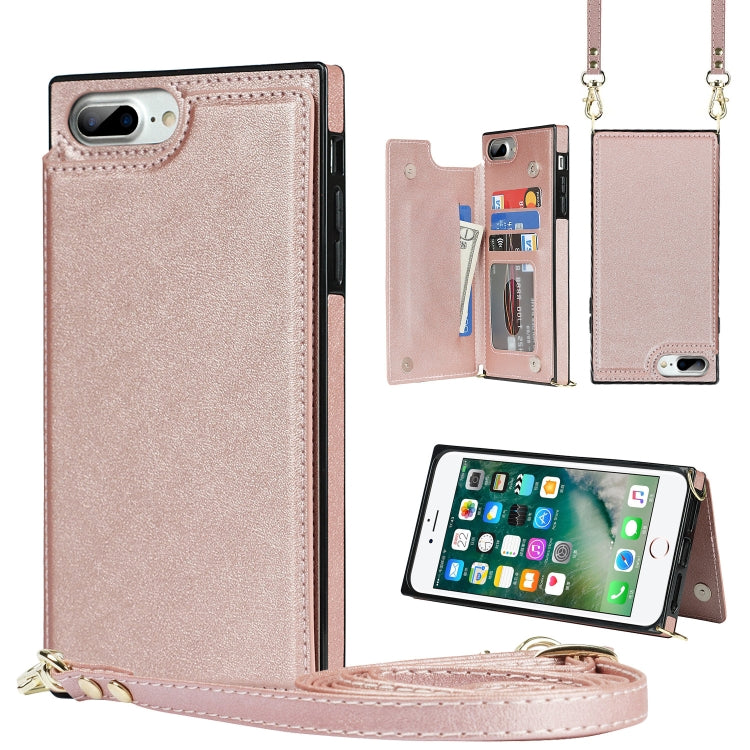 Cross-body Square Double Buckle Flip Card Bag TPU+PU Case with Card Slots & Wallet & Photo & Strap For iPhone 8 Plus / 7 Plus