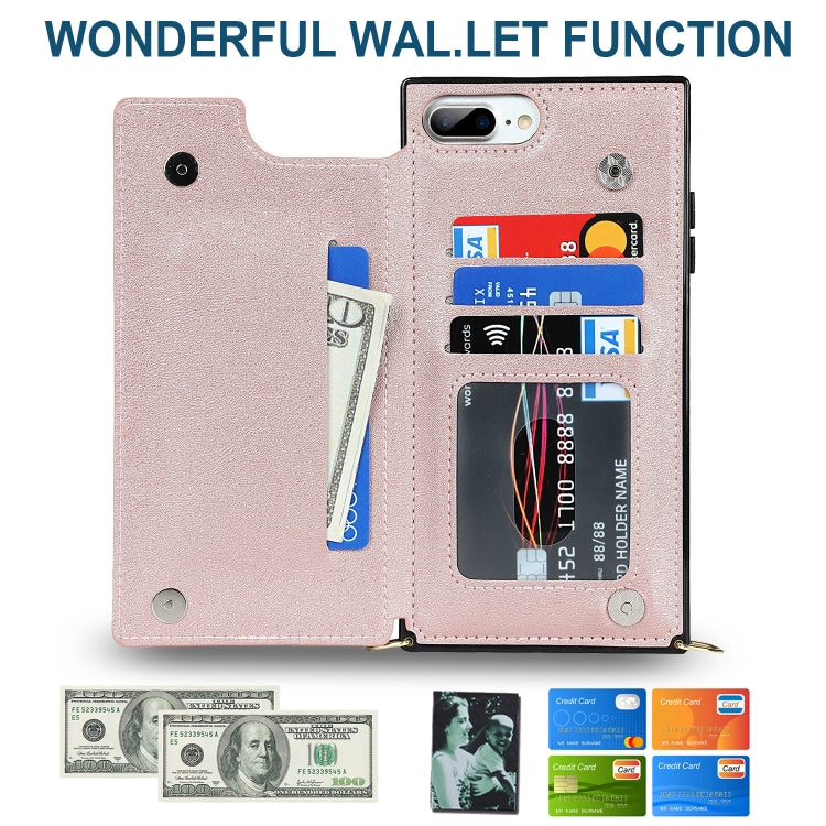 Cross-body Square Double Buckle Flip Card Bag TPU+PU Case with Card Slots & Wallet & Photo & Strap For iPhone 8 Plus / 7 Plus