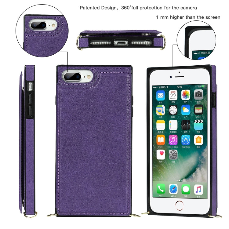 Cross-body Square Double Buckle Flip Card Bag TPU+PU Case with Card Slots & Wallet & Photo & Strap For iPhone 8 Plus / 7 Plus