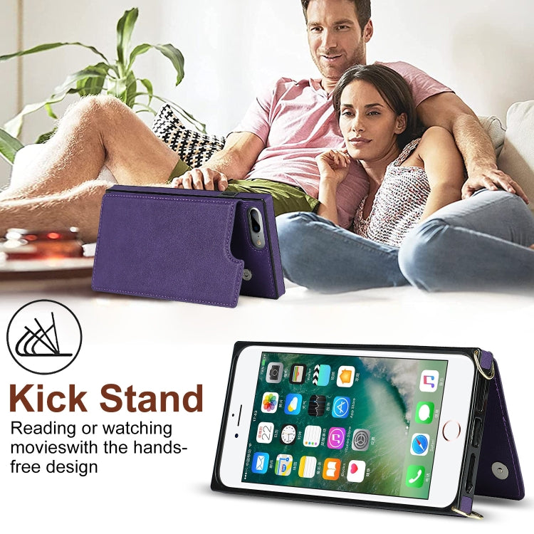 Cross-body Square Double Buckle Flip Card Bag TPU+PU Case with Card Slots & Wallet & Photo & Strap For iPhone 8 Plus / 7 Plus