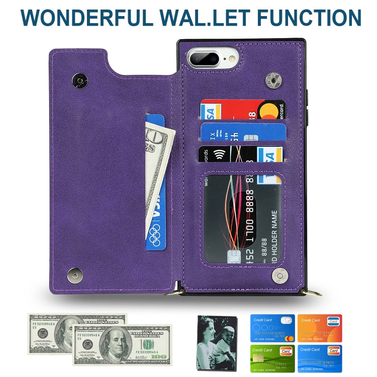 Cross-body Square Double Buckle Flip Card Bag TPU+PU Case with Card Slots & Wallet & Photo & Strap For iPhone 8 Plus / 7 Plus