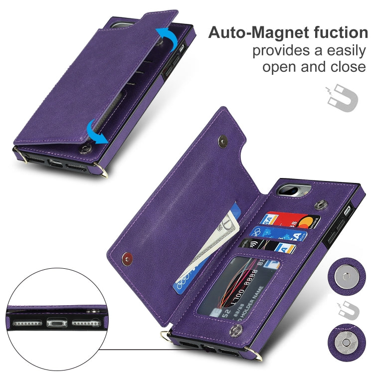 Cross-body Square Double Buckle Flip Card Bag TPU+PU Case with Card Slots & Wallet & Photo & Strap For iPhone 8 Plus / 7 Plus