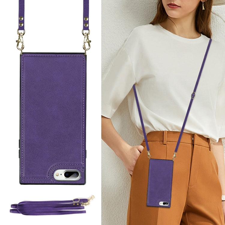 Cross-body Square Double Buckle Flip Card Bag TPU+PU Case with Card Slots & Wallet & Photo & Strap For iPhone 8 Plus / 7 Plus