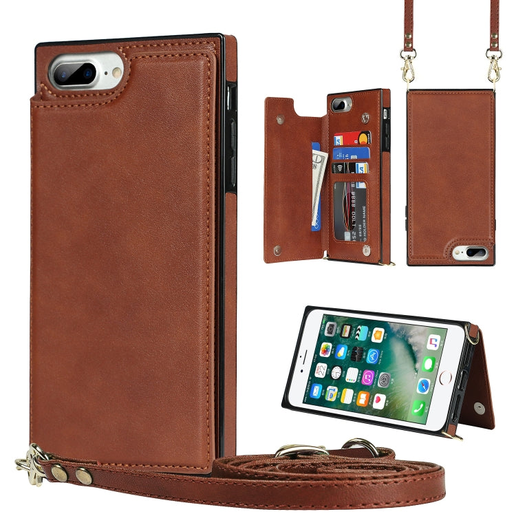 Cross-body Square Double Buckle Flip Card Bag TPU+PU Case with Card Slots & Wallet & Photo & Strap For iPhone 8 Plus / 7 Plus