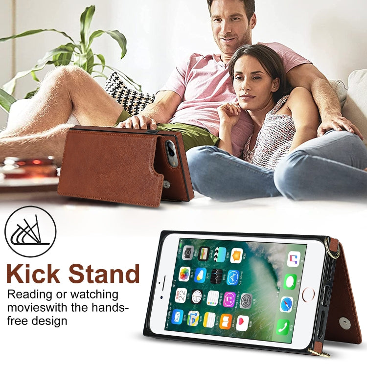 Cross-body Square Double Buckle Flip Card Bag TPU+PU Case with Card Slots & Wallet & Photo & Strap For iPhone 8 Plus / 7 Plus