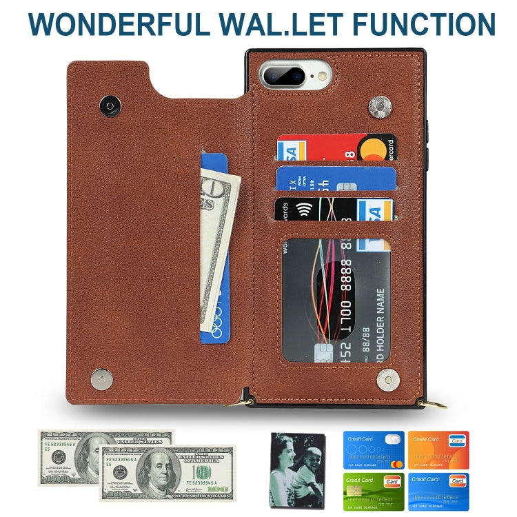 Cross-body Square Double Buckle Flip Card Bag TPU+PU Case with Card Slots & Wallet & Photo & Strap For iPhone 8 Plus / 7 Plus