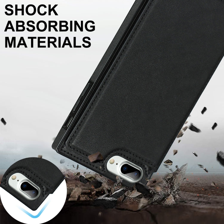 For iPhone SE 2022 / SE 2020 / 8 / 7 Cross-body Square Double Buckle Flip Card Bag TPU+PU Case with Card Slots & Wallet & Photo & Strap