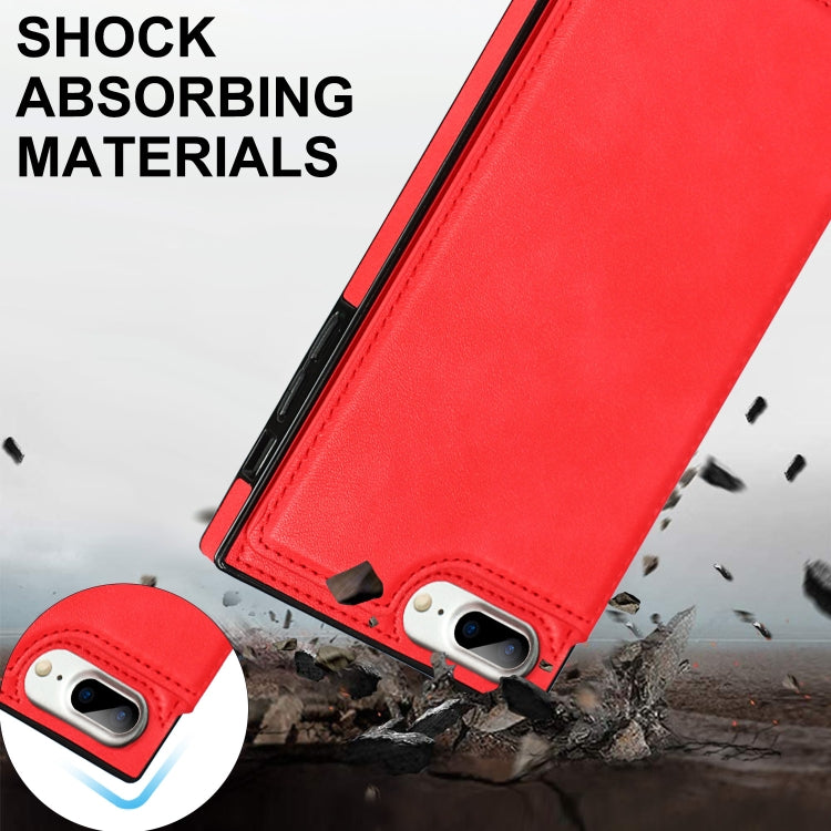For iPhone SE 2022 / SE 2020 / 8 / 7 Cross-body Square Double Buckle Flip Card Bag TPU+PU Case with Card Slots & Wallet & Photo & Strap