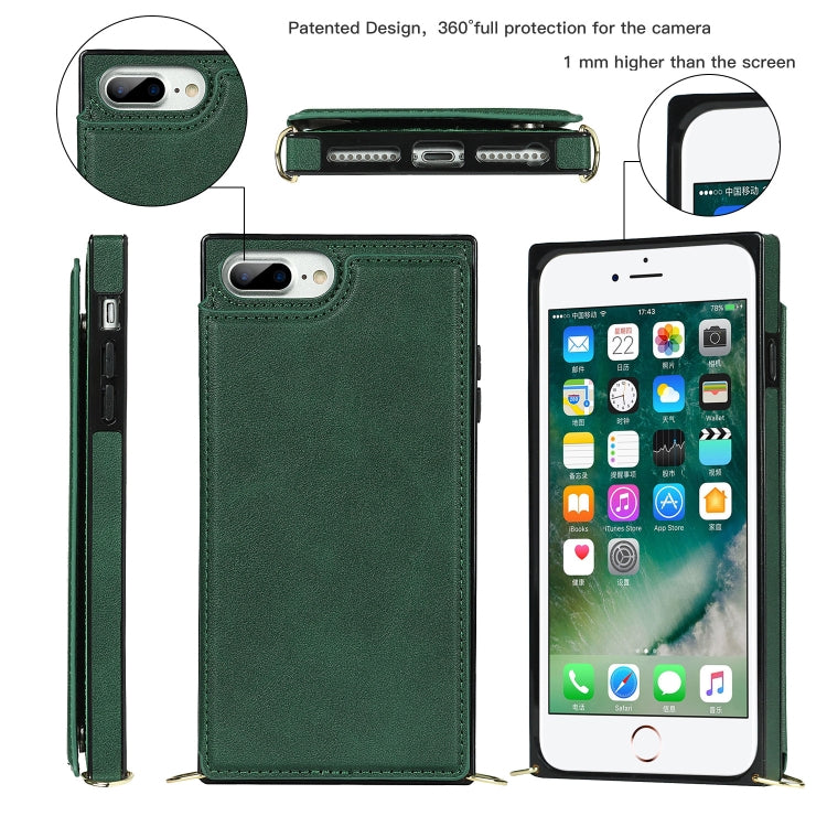 For iPhone SE 2022 / SE 2020 / 8 / 7 Cross-body Square Double Buckle Flip Card Bag TPU+PU Case with Card Slots & Wallet & Photo & Strap