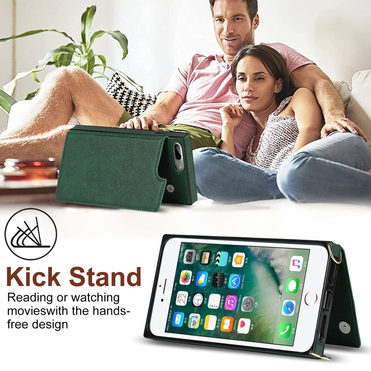 For iPhone SE 2022 / SE 2020 / 8 / 7 Cross-body Square Double Buckle Flip Card Bag TPU+PU Case with Card Slots & Wallet & Photo & Strap