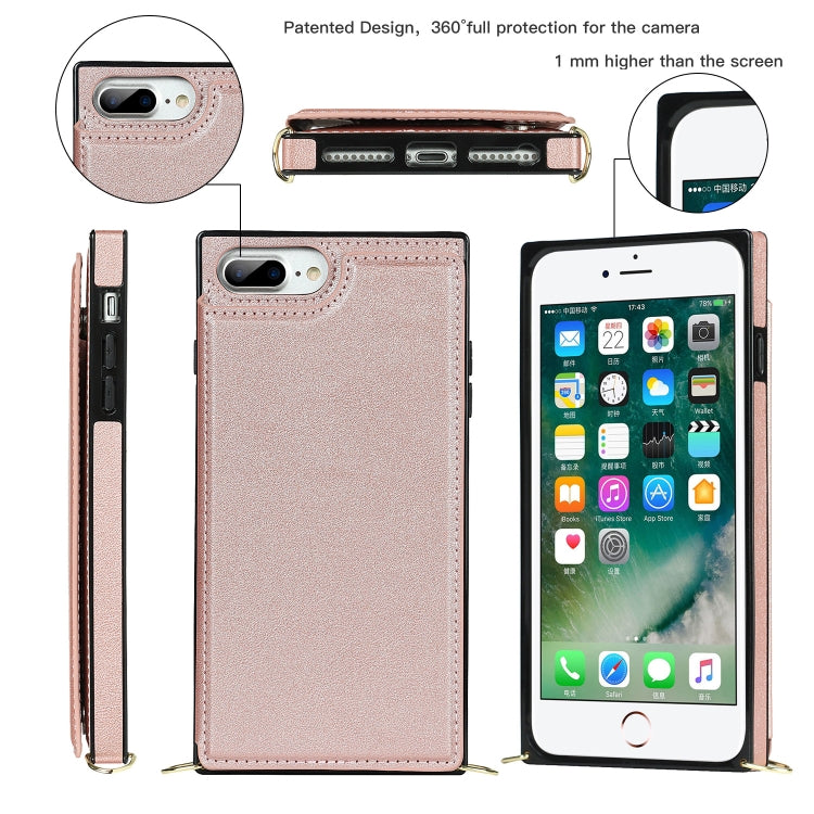 For iPhone SE 2022 / SE 2020 / 8 / 7 Cross-body Square Double Buckle Flip Card Bag TPU+PU Case with Card Slots & Wallet & Photo & Strap