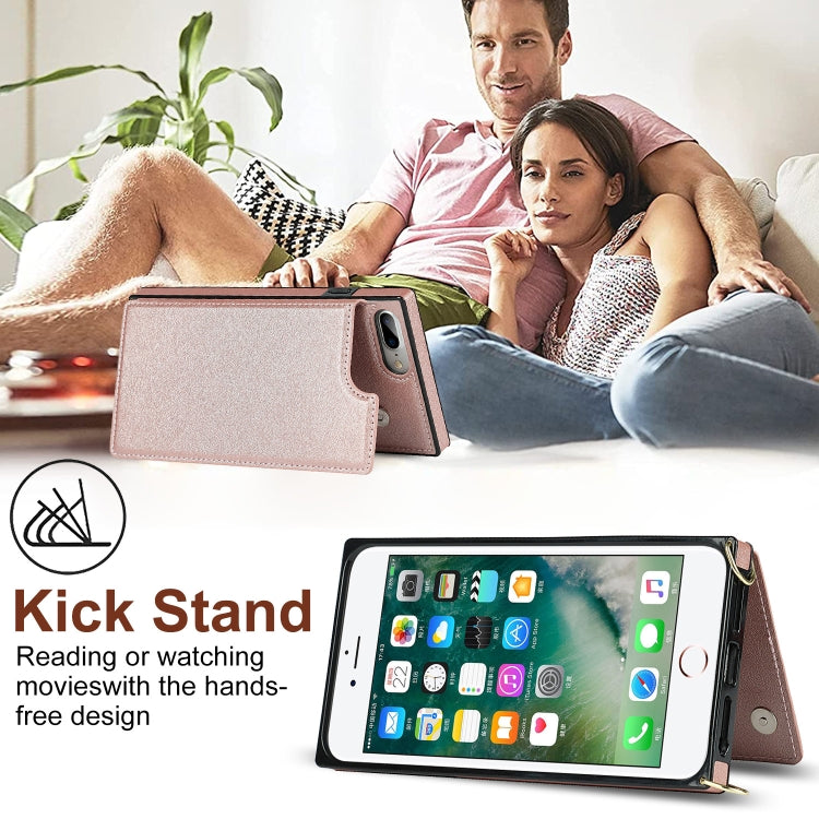 For iPhone SE 2022 / SE 2020 / 8 / 7 Cross-body Square Double Buckle Flip Card Bag TPU+PU Case with Card Slots & Wallet & Photo & Strap