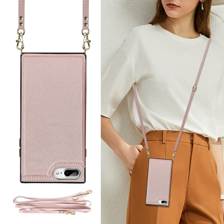 For iPhone SE 2022 / SE 2020 / 8 / 7 Cross-body Square Double Buckle Flip Card Bag TPU+PU Case with Card Slots & Wallet & Photo & Strap