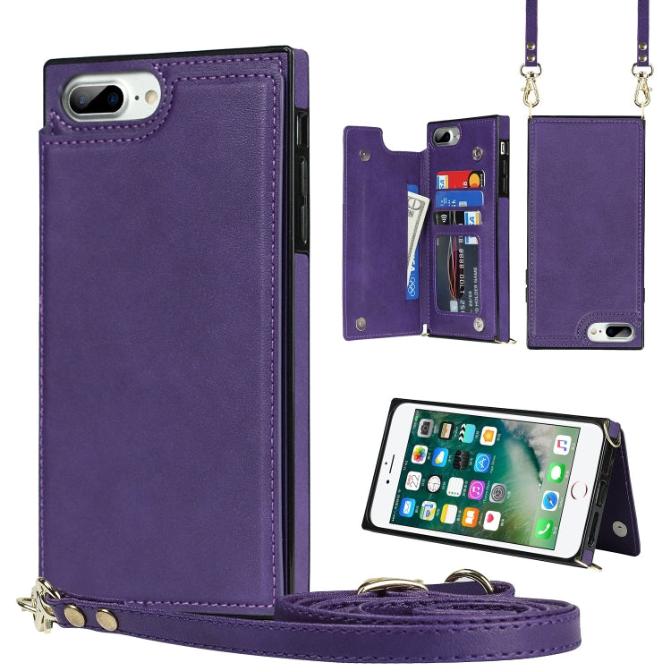 For iPhone SE 2022 / SE 2020 / 8 / 7 Cross-body Square Double Buckle Flip Card Bag TPU+PU Case with Card Slots & Wallet & Photo & Strap