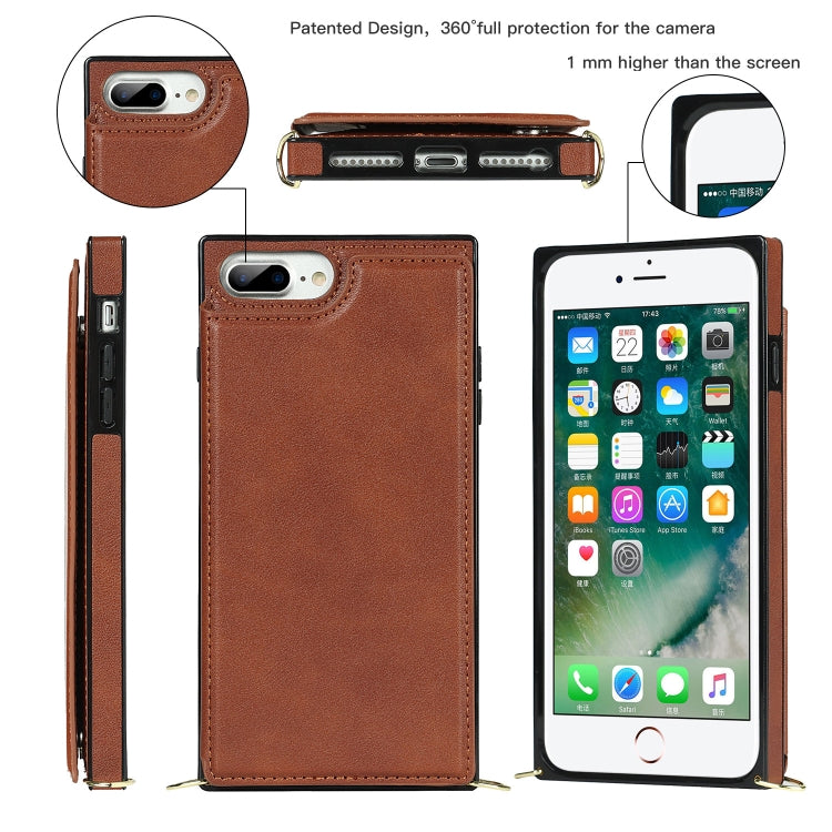 For iPhone SE 2022 / SE 2020 / 8 / 7 Cross-body Square Double Buckle Flip Card Bag TPU+PU Case with Card Slots & Wallet & Photo & Strap