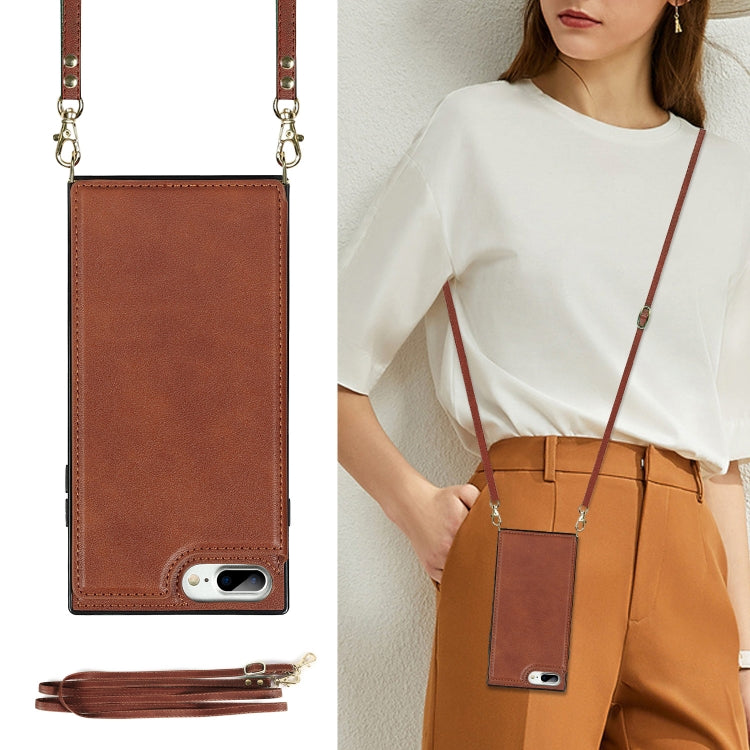 For iPhone SE 2022 / SE 2020 / 8 / 7 Cross-body Square Double Buckle Flip Card Bag TPU+PU Case with Card Slots & Wallet & Photo & Strap