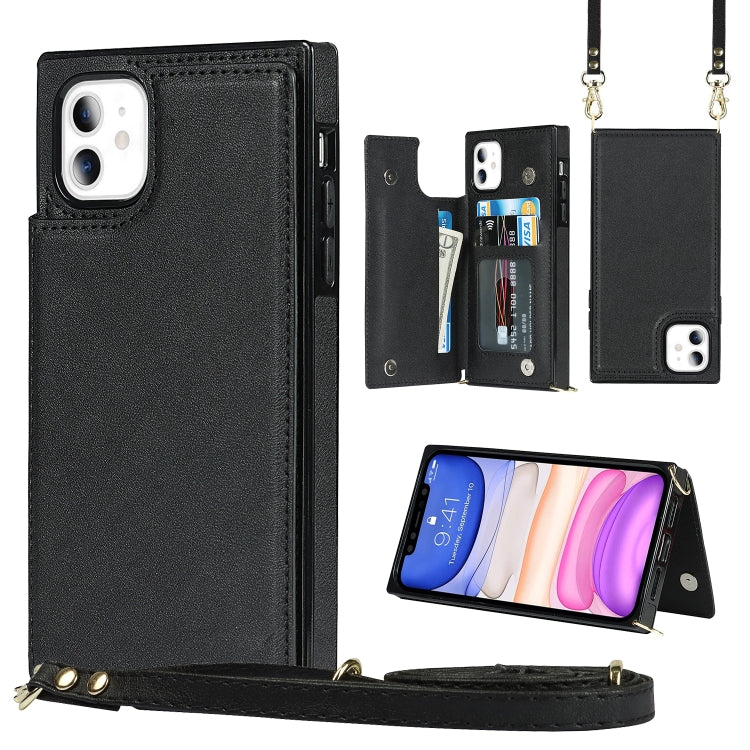 For iPhone 11 Cross-body Square Double Buckle Flip Card Bag TPU+PU Case with Card Slots & Wallet & Photo & Strap