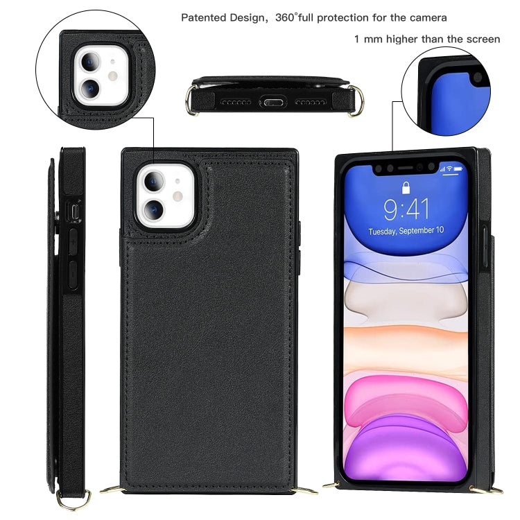 For iPhone 11 Cross-body Square Double Buckle Flip Card Bag TPU+PU Case with Card Slots & Wallet & Photo & Strap