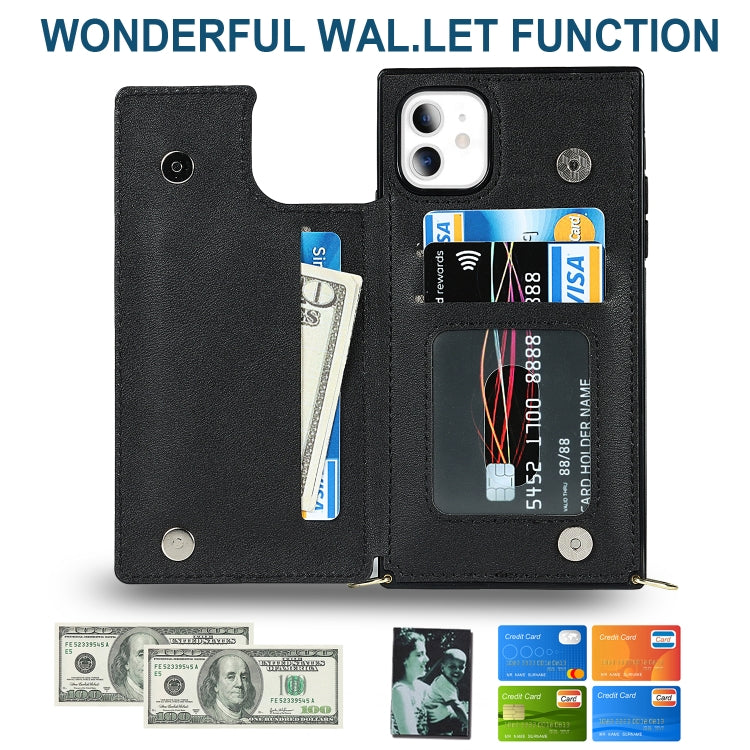 For iPhone 11 Cross-body Square Double Buckle Flip Card Bag TPU+PU Case with Card Slots & Wallet & Photo & Strap