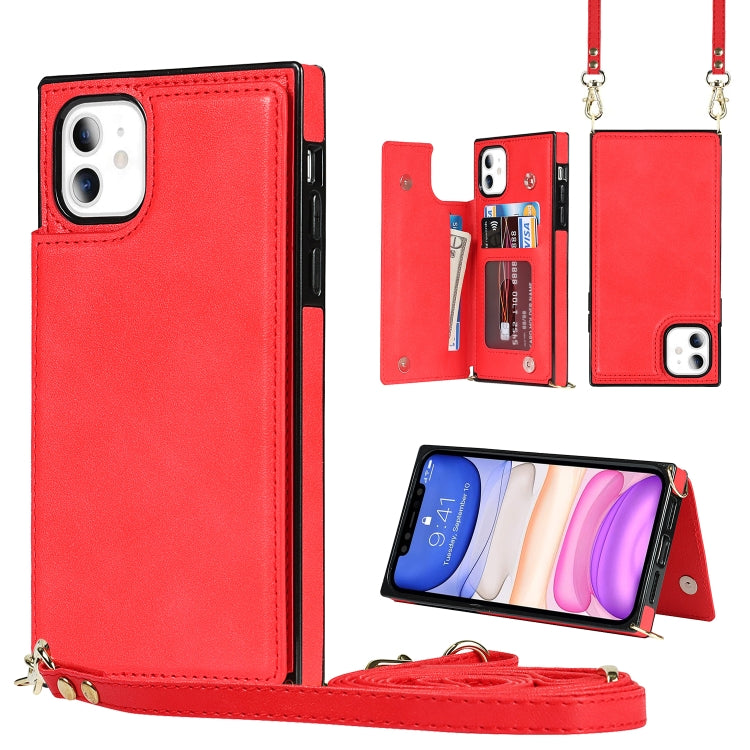 For iPhone 11 Cross-body Square Double Buckle Flip Card Bag TPU+PU Case with Card Slots & Wallet & Photo & Strap