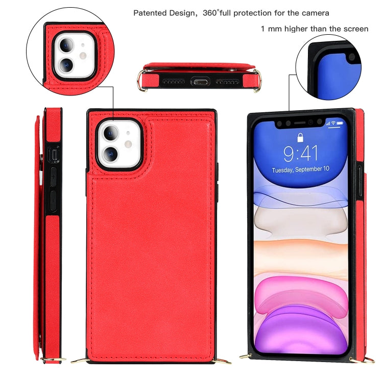 For iPhone 11 Cross-body Square Double Buckle Flip Card Bag TPU+PU Case with Card Slots & Wallet & Photo & Strap