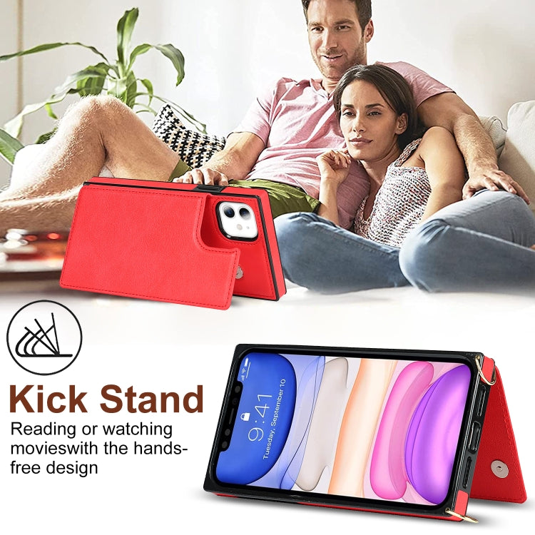 For iPhone 11 Cross-body Square Double Buckle Flip Card Bag TPU+PU Case with Card Slots & Wallet & Photo & Strap