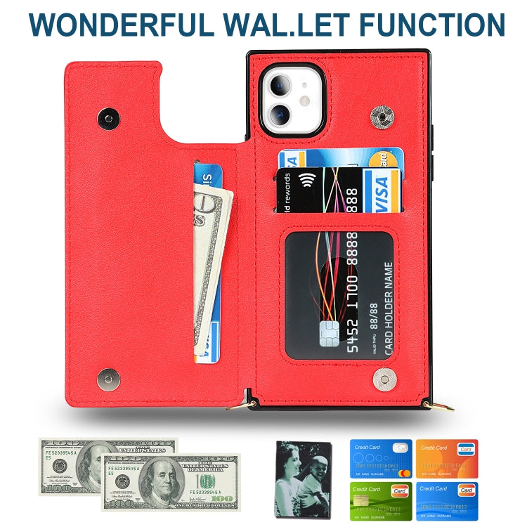 For iPhone 11 Cross-body Square Double Buckle Flip Card Bag TPU+PU Case with Card Slots & Wallet & Photo & Strap