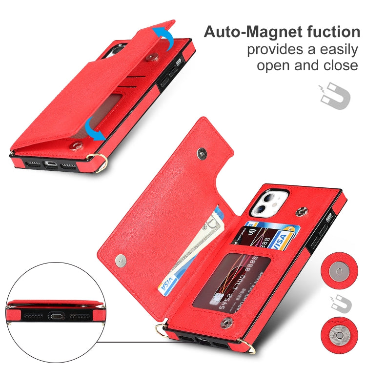 For iPhone 11 Cross-body Square Double Buckle Flip Card Bag TPU+PU Case with Card Slots & Wallet & Photo & Strap