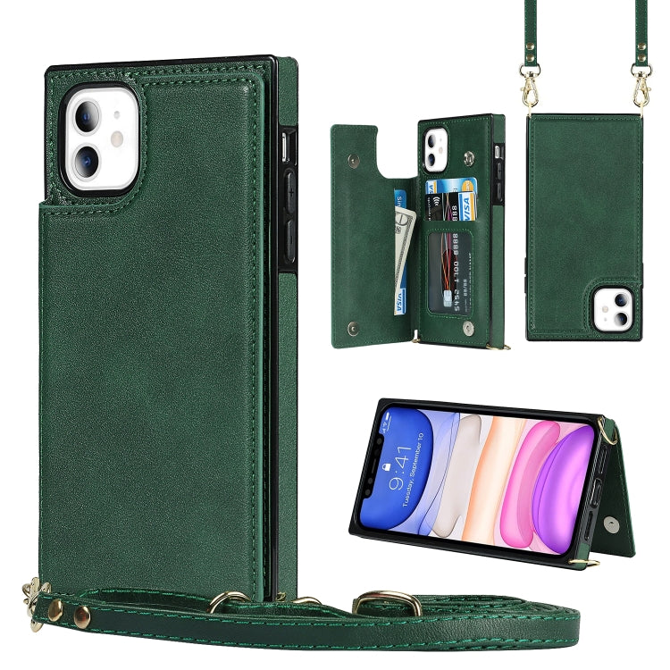 For iPhone 11 Cross-body Square Double Buckle Flip Card Bag TPU+PU Case with Card Slots & Wallet & Photo & Strap
