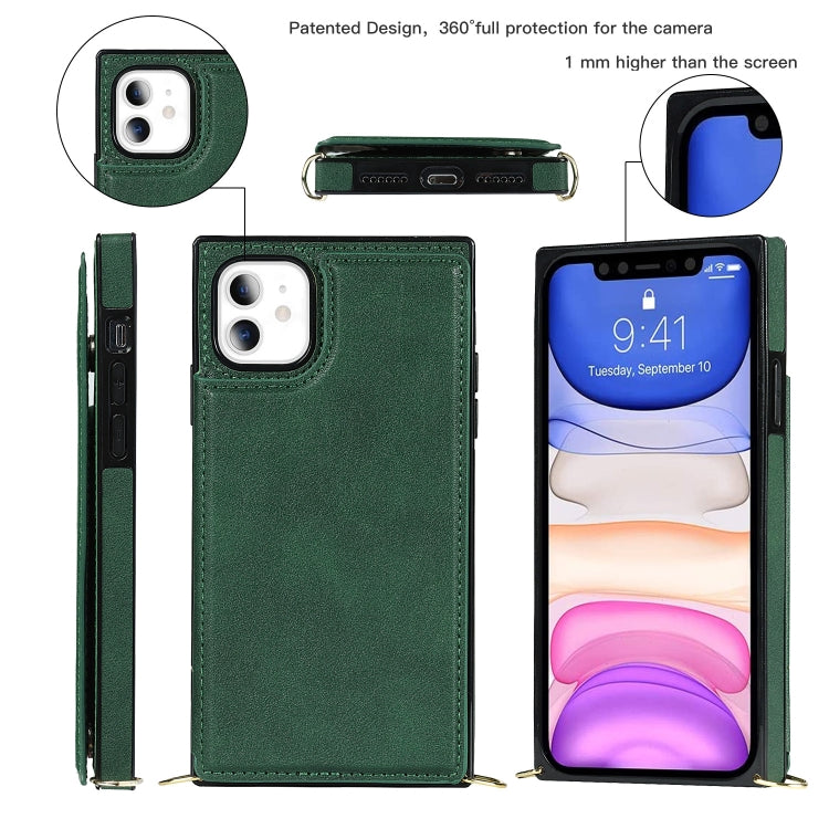For iPhone 11 Cross-body Square Double Buckle Flip Card Bag TPU+PU Case with Card Slots & Wallet & Photo & Strap