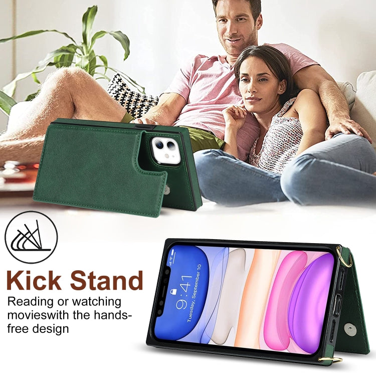 For iPhone 11 Cross-body Square Double Buckle Flip Card Bag TPU+PU Case with Card Slots & Wallet & Photo & Strap