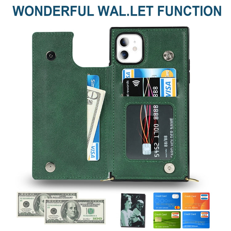 For iPhone 11 Cross-body Square Double Buckle Flip Card Bag TPU+PU Case with Card Slots & Wallet & Photo & Strap