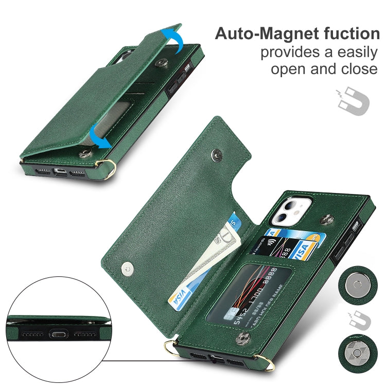 For iPhone 11 Cross-body Square Double Buckle Flip Card Bag TPU+PU Case with Card Slots & Wallet & Photo & Strap
