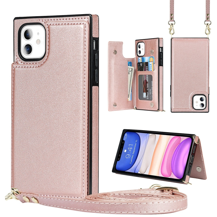 For iPhone 11 Cross-body Square Double Buckle Flip Card Bag TPU+PU Case with Card Slots & Wallet & Photo & Strap