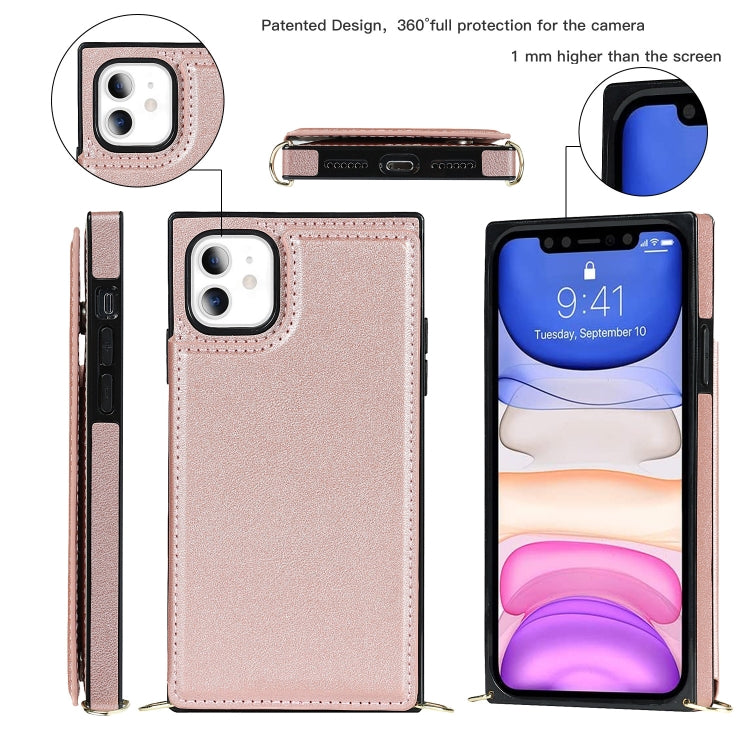 For iPhone 11 Cross-body Square Double Buckle Flip Card Bag TPU+PU Case with Card Slots & Wallet & Photo & Strap