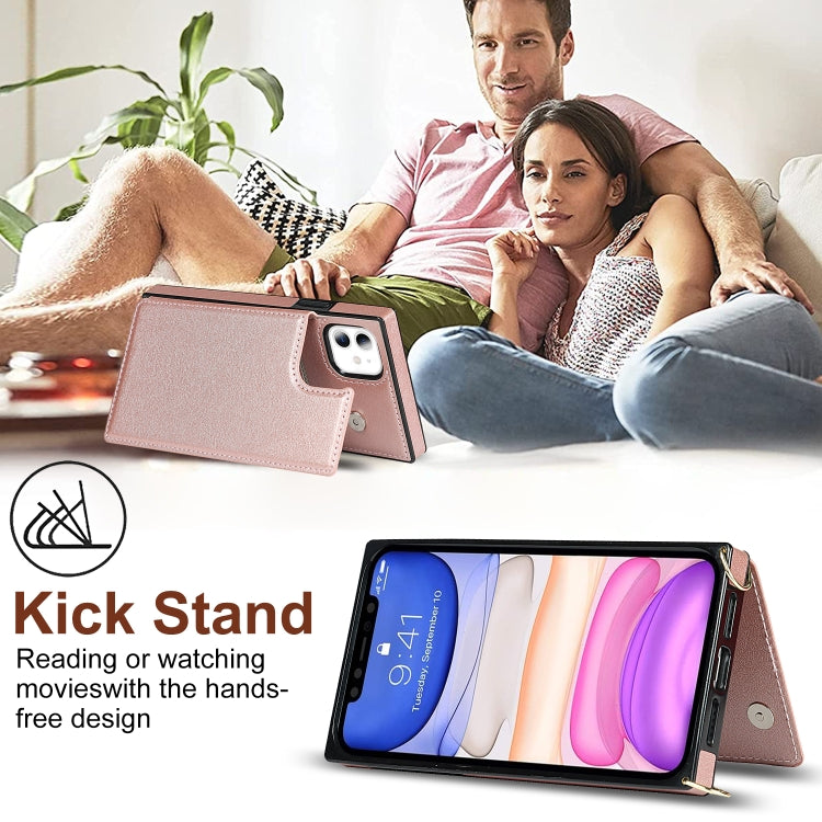 For iPhone 11 Cross-body Square Double Buckle Flip Card Bag TPU+PU Case with Card Slots & Wallet & Photo & Strap