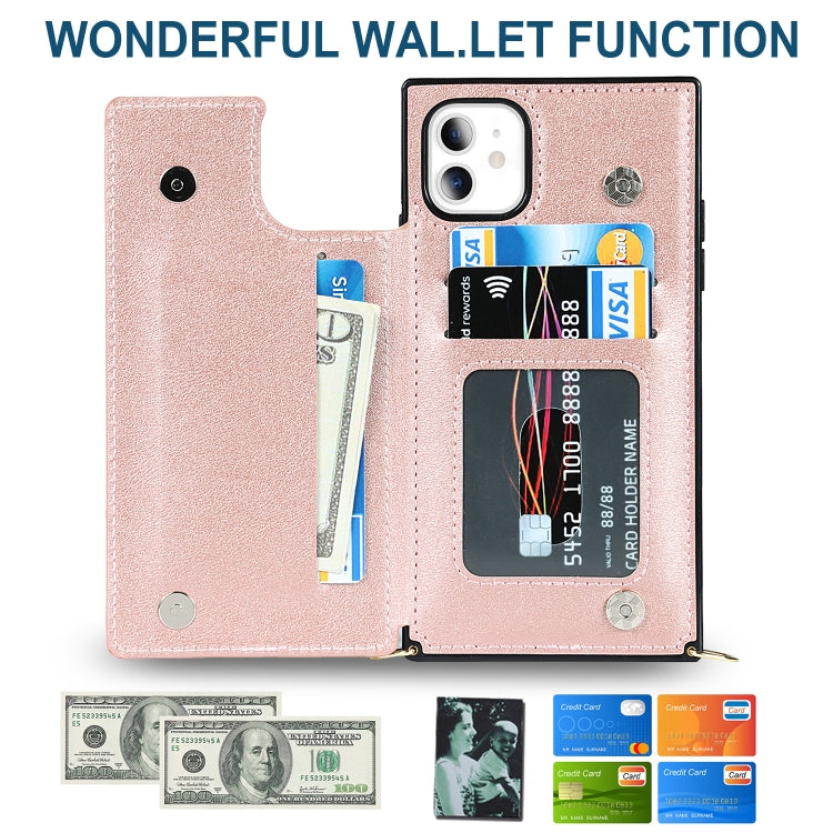 For iPhone 11 Cross-body Square Double Buckle Flip Card Bag TPU+PU Case with Card Slots & Wallet & Photo & Strap