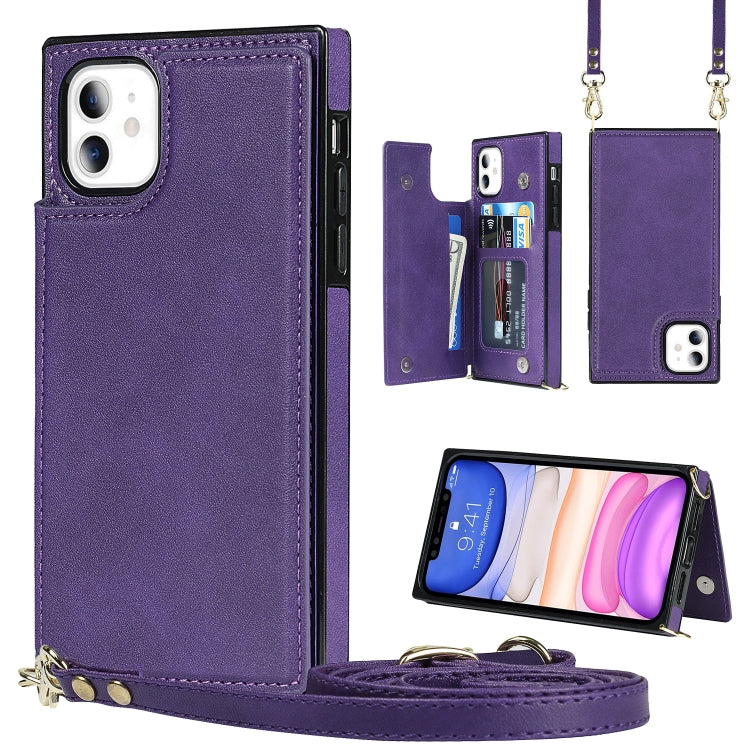 For iPhone 11 Cross-body Square Double Buckle Flip Card Bag TPU+PU Case with Card Slots & Wallet & Photo & Strap
