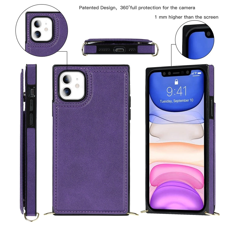 For iPhone 11 Cross-body Square Double Buckle Flip Card Bag TPU+PU Case with Card Slots & Wallet & Photo & Strap