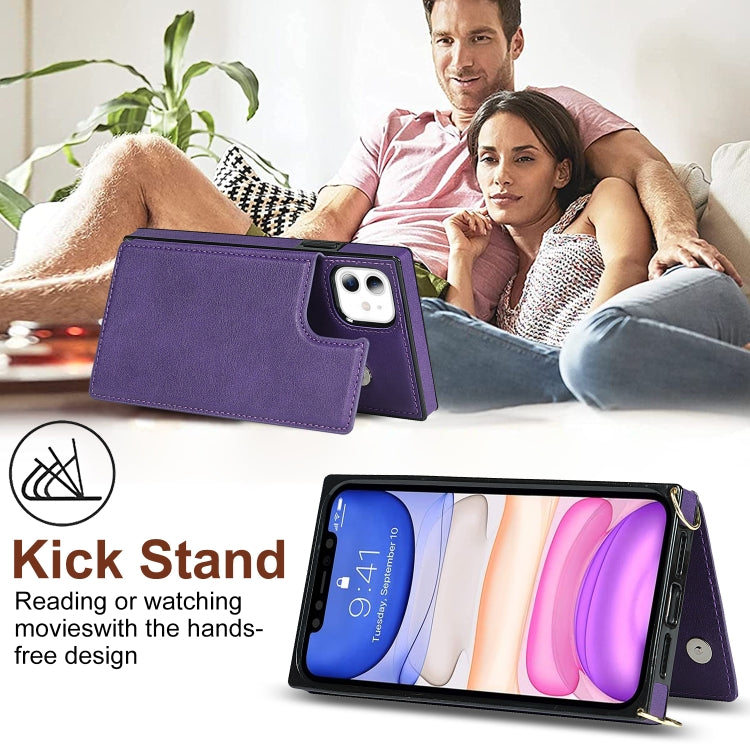 For iPhone 11 Cross-body Square Double Buckle Flip Card Bag TPU+PU Case with Card Slots & Wallet & Photo & Strap